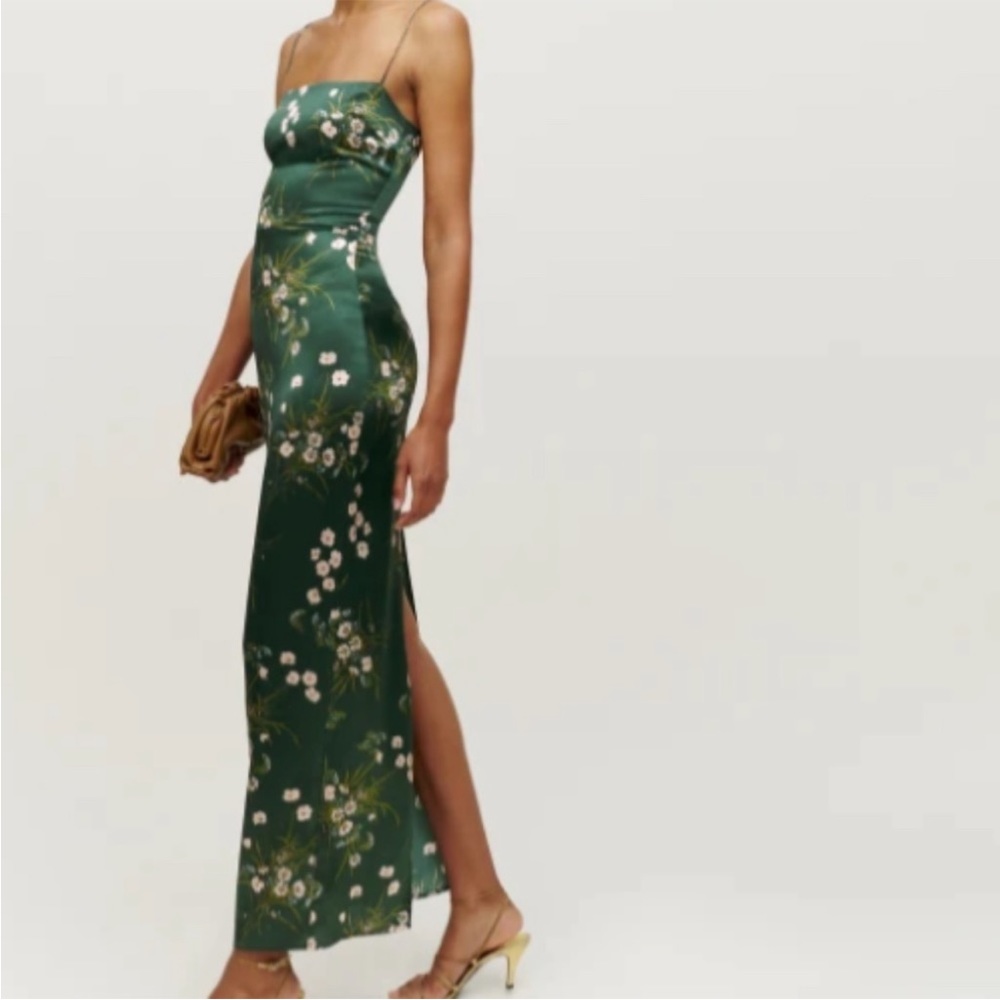 Reformation Green Floral Wedding Dress